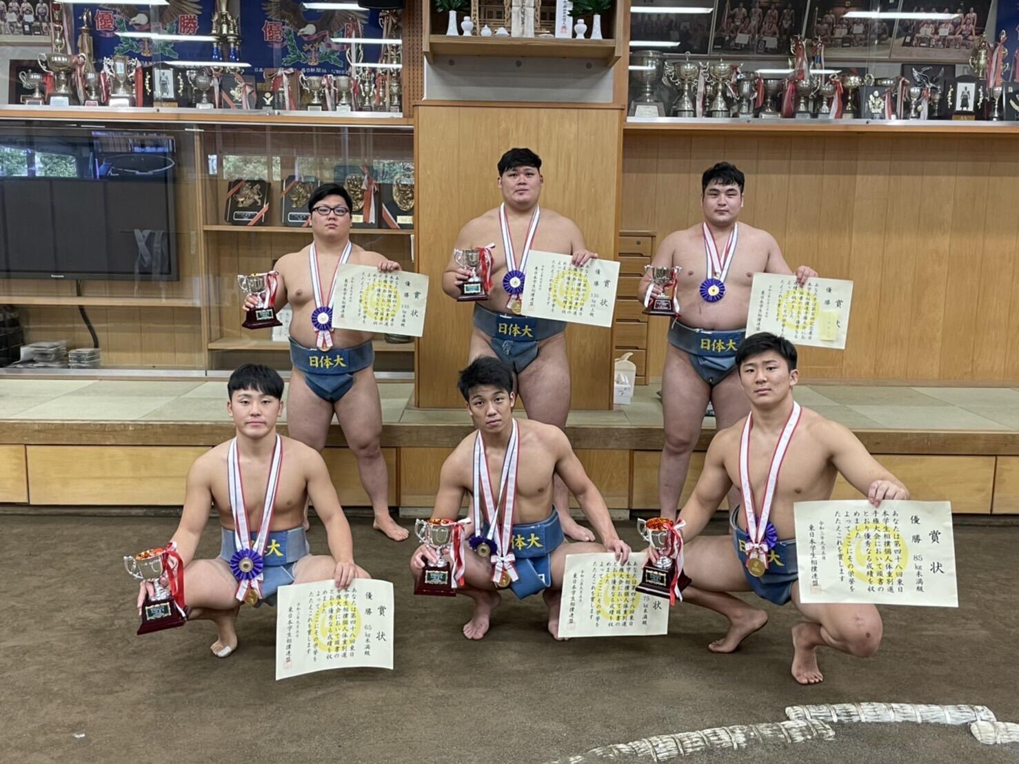 相撲部「第48回東日本学生相撲個人体重別選手権大会」で8階級中6階級を制覇